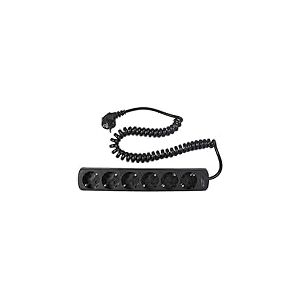 as - Schwabe 11462 Rallonge multiprise 6 prises avec câble spirale 2,5 m H05VVF 3G1,5 IP 20 / Intérieur (Noir) (Import Allemagne)