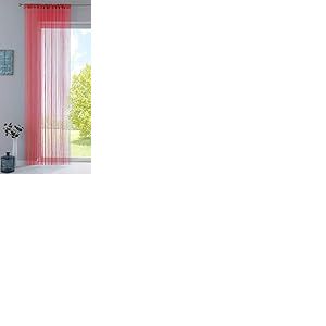 20303CN Rideau Fils, H x l : 250 x140 cm, en Rouge, avec Tunnel de Passage et Bande &agrave; Volants Cousue, Convient aux perches et tringles &agrave; Rideaux, Store &agrave; Fils, s&eacute;parateur de pi&egrave;ces