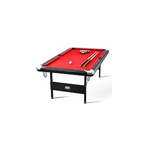 VEVOR Table de Billard 213,4 cm, Kit de Billard Pliable et Portable, Ensemble d'Accessoires Complets avec Balles, Queues, Craies et Brosse, Couleur Noir avec Tissu Rouge, pour Domicile, Club, Café-Bar