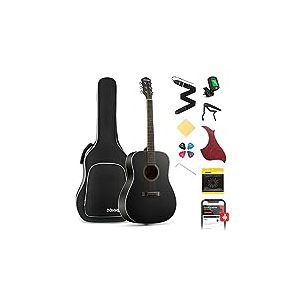 Donner Guitare Acoustique Adultes Débutant Guitare Folk 4/4 Dreadnought 41 Pouces en Epicéa et Acajou avec Sac Accordeur Corde(Noir）