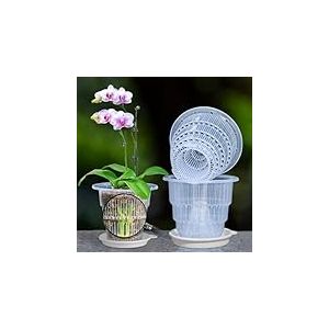 Meshpot Lot de 4 Petits Pots &agrave; orchid&eacute;e Transparents de 10,2 cm avec Trous et soucoupes pour rempotage &ndash; Petits Pots &agrave; orchid&eacute;e en Plastique offrant Une Bonne Circulation de l'air, pour Plantes