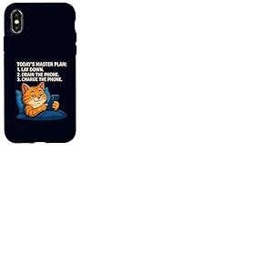 Plan Directeur d'aujourd'Hui Lay Drain Charge Phone Cat Meme Coque pour iPhone X/XS