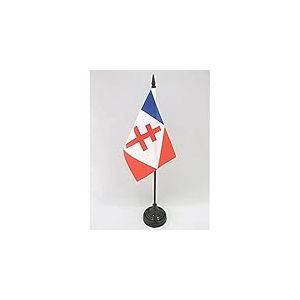 AZ FLAG - Drapeau De Table Forces navales fran&ccedil;aises libres - 15x10 cm - Mini Drapeau Militaire Fran&ccedil;ais De Bureau 100% Polyester Avec Hampe De 25cm Et Socle En Plastique Noir