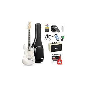 Donner Guitare électrique, kit de guitare électrique pleine grandeur HSS Pickup Coil Split, ensemble de guitares électriques pour adultes avec amplificateur, sac, accessoires, DST-152W blanc