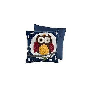 Trimits Kit de coussin au point de croix, dos de coussin inclus, toile pré-imprimée, fil et aiguille inclus 40 x 40 cm (15,75 x 15,75 in) - Hibou Nocturne