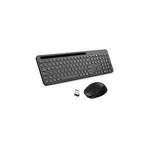 LeadsaiL Ensemble Clavier Souris sans Fil, Souris et Clavier ergonomiques, Clavier et Souris sans Fil de Taille Standard, Disposition QWERTZ Allemande, Bouton de clic Silencieux, 12 Touches FN pour