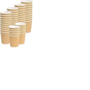 ECOVELO Gobelets en papier ondul&eacute; coupe jetable triple couche double paroi isolante Havane Beige &ndash; recyclables PE &agrave; emporter restauration pour caf&eacute; long, th&eacute;, Cappuccino, Cocktail, tisane, vin (350 ml