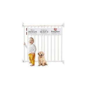 BabyDan Ebeltoft Safety Gate &ndash; Baby Gate for Narrow Openings (56.5-81.5 cm) &ndash; Wall-Mounted Stair Gate for Babies and Pets &ndash; Adjustable and Durable, White, Metal