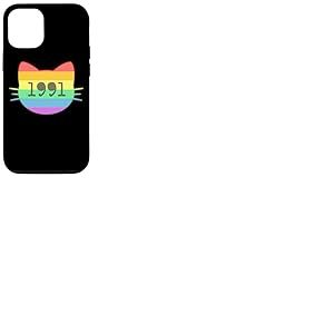 Chat né en 1991 Ans Anniversaire Maman de chat Papa de chat Coque pour iPhone 12/12 Pro