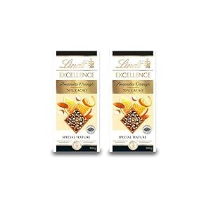 Lindt - Tablette Orange Amandes 70% Cacao EXCELLENCE - Chocolat Noir, 100g (Lot de 2)