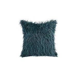 Eurofirany Housse de Coussin pour canap&eacute; ou lit - D&eacute;coration &eacute;l&eacute;gante Exclusive en Fausse Fourrure Moelleuse - Bleu Marine - 45 x 45 cm