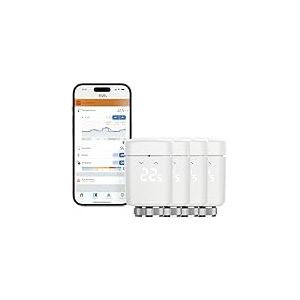 EVE Thermo (Matter) Lot de 4 vannes thermostatiques intelligentes, contrôle Automatique de la température, Amazon Alexa, Apple Home, Samsung SmartThings, Google Home, nécessite Thread Border Router