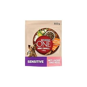 PURINA ONE Mini/Small Delicate Lot de 8 bo&icirc;tes de Nourriture s&egrave;che pour Petits Chiens Riches en Saumon et Riz 8 x 800 g