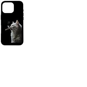 Chat sibérien fume un cigare drôle fumeur de cigare et amoureux des chats Coque pour iPhone 16 Pro