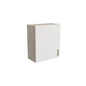 Meuble Haut de Cuisine Modulable 1 Porte - Cuisine Complete ‟ORIGAN&rdquo; &ndash; Coloris Blanc Mat & Ch&ecirc;ne - 60 x 30 x 70 cm