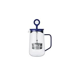 La Cafetière Théière Gyro Spinfuser, 4 Tasses, en Verre Borosilicate Résistant à la Chaleur, Filtre Fin en Inox pour Thé en Vrac et Infusions, Système de Rotation et Piston, 1,25 L, Bleu