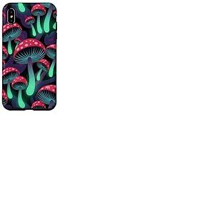 Motif champignons magiques psychédéliques noirs esthétiques Coque pour iPhone XS Max