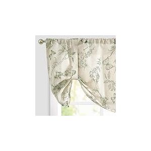 Lazzzy Rideau de cantonnière à Nouer en Lin à Motif Floral Bleu pour Cuisine, Salon, Chambre à Coucher, cantonnière de Campagne, cantonnières pour Petit café Curtian 45,7 cm avec Passe-Tringle 1