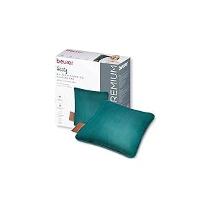 Beurer Heaty Coussin chauffant, coussin chauffant sans fil avec batterie, avec arr&ecirc;t automatique et 3 r&eacute;glages de la temp&eacute;rature, chauffe rapidement, velours doux, vert fonc&eacute;