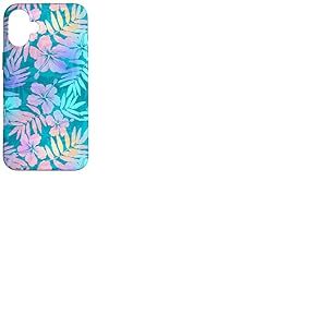 Hibiscus hawaïen en feuilles de palmier tropicales bleu turquoise Coque pour iPhone 16 Plus
