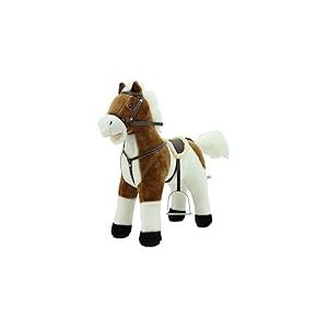 Sweety Toys- Plüsch 12657 Debout en Peluche « My Little Pony Blanc avec Fonction sonore, Chevaux Galop et Carabine, Selle et étriers, Marron/Beige