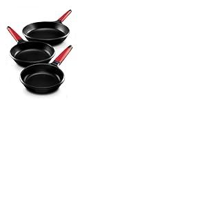 FUNDIX Jeu de 3 Po&ecirc;les &agrave; Induction &agrave; Manche Rouge 18-22-26 cm