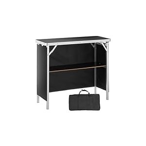 VEVOR Comptoir de Stand Foire Salon 97,5 x 38,5 x 87 cm Table de Bar Pliante Longue et Portable avec Sac de Transport &Eacute;tag&egrave;re de Rangement et Jupe Noire pour F&ecirc;te Pique-Nique Exposition Commerciale