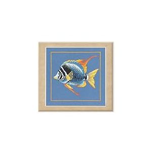 LANARTE Point De Croix Compt&eacute; Tableau Kit Complet DIY Broderie Motif POISSON Z&Egrave;BRE DE FEUPatron Adulte Art Creatif Decoration Salon Activit&eacute; Manuelle Cadeau ca. 21 x 20 cm Counted Cross Stitch