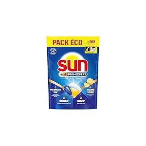 Sun - Pro Expert - Pastilles Lave Vaisselle - Action 4 en 1 - Citron - Elimine 100% des taches brûlées de +72h - dégraissent en Profondeur - 56 Capsules