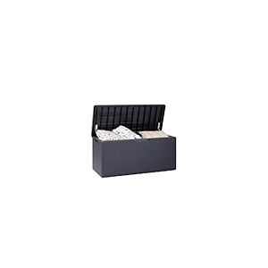 Avilia Coffre effet rotin de rangement d'ext&eacute;rieur &ndash; Coffre avec roulettes pour outils, en plastique recycl&eacute;, r&eacute;sistant aux intemp&eacute;ries, 420L, 120 x 56 x 63 cm, anthracite
