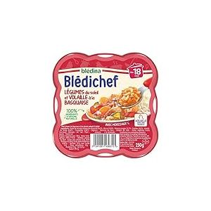 Blédina - Blédichef - Repas Bébé 18 Mois - 9 Plats Légumes Volaille Basquaise - Petits Morceaux - 100% Ingrédients d'Origine Naturelle - Dès 18 Mois - 9 Assiettes 250g