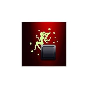 Stickers adhésifs Phosphorescent Fée et étoiles | Sticker Autocollant Prise et Interrupteur - Décoration Murale Fluorescente | 20 x 20 cm