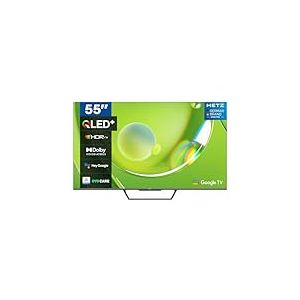 Metz Smart TV QLED + MQD7500 4K UHD 55 Pouces Google TV T&eacute;l&eacute;viseur Dolby Vision Atmos HDR 10+ Wi-FI DTS Chromecast Contr&ocirc;le Vocal Google Assistant Tuner DVB-T/-T2/-C/-S/-S2 CI+ (2024 Mod&egrave;le, Noir)