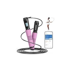 RENPHO Corde &agrave; Sauter Intelligente avec Compteur, Corde &agrave; Sauter sans Fil R&eacute;glable, App Donn&eacute;es d'Analyse, Corde a Sauter Fitness Homme Femmes Enfants, Crossfit &Eacute;quipement d'Entra&icirc;nement, Rose