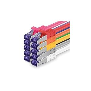 1aTTack.de 10x 1,0 M C&acirc;ble r&eacute;seau CAT7-10 Gigabit - C&acirc;ble patch RJ45 C&acirc;ble Ethernet (SFTP PIMF LSZH CU) - pour DSL LAN Switch Modem Routeur Patch Panel CAT7 CAT6 CAT5 - multicolore