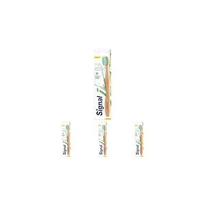 SIGNAL - Brosse à Dents Bambou Naturel - Tête ovale & cou affiné pour un brossage confortable & efficace - emballage en carton - Medium x1 (Lot de 4)