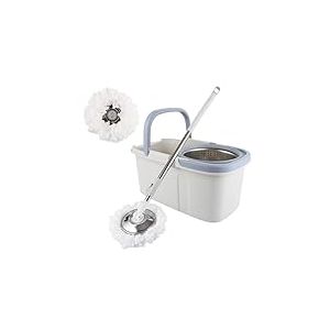 ASelected Balai à Franges et Seau Rotatif à 360° pour Nettoyer Les sols, Manche en Acier Inoxydable, serpillère Extensible avec Coussinets réutilisables, Microfibre Humide et sèche pour Le Nettoyage