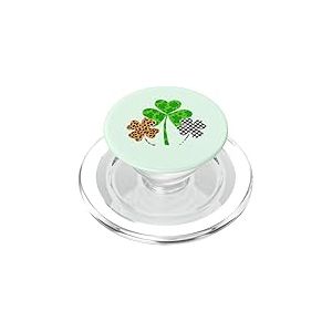 Three Clover Shamrocks Leopard Buffalo Plaid St Patrick PopSockets PopGrip pour MagSafe