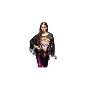 Boland - 84337 - Poncho Catrina, Cape Dia de los Muertos pour Halloween, Carnaval et Costumes, Jour de la mort Mexique, T&ecirc;te de mort