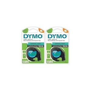 DYMO LetraTag &Eacute;tiquettes en plastique Authentique | 12 mm x 4 m | impression en noir sur fond vert | &Eacute;tiquettes autocollantes pour &eacute;tiqueteuse DYMO LetraTag (Lot de 2)