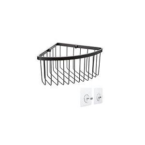 TATAY Etagere Salle de Bain sans Percage d&rsquo;Angle | Syst&egrave;me de Fixation Inclus (Quick Fix) | R&eacute;siste jusqu&rsquo;&agrave; 5 kg | Aluminium 100% Inoxydable | Panier de Douche Organisateur &ndash; 20 x 11,5 x 20 cm &ndash; Noir
