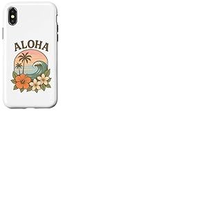 Aloha Hawaii Hibiscus Plumeria Palmier Vague Island Retro Aloha Coque pour iPhone X/XS