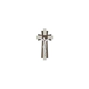 Arti e Mestieri 0VA3670C234 Crucifix petit mural, mat&eacute;riau fer, dimensions 23 x 2PH44 cm, couleur ivoire bronze blanc marbre.