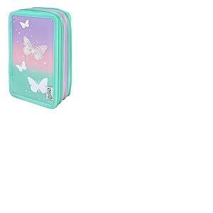 Scooli - Trousse d'&eacute;colier Tripledecker Butterfly Wishes - Grande Trousse d'&eacute;colier avec des Crayons de Haute qualit&eacute; - Pratique et Fonctionnelle - &agrave; partir de 6 Ans