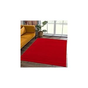 SANAT Tapis de Salon, à Poils Courts, Couleur Unie, Moderne, pour Chambre à Coucher, étude, Bureau, Couloir, Chambre d'enfant et Cuisine, Rouge, 80 x 200 cm