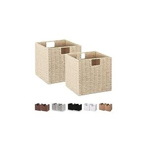 Vagusicc Lot de 2 paniers de rangement en osier - En corde de papier tissée à la main - 27,9 cm - Carré - Pour étagères, garde-manger, décoration - Beige