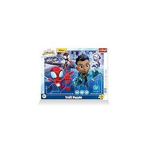 Trefl - Marvel Spiderman, Spider Jump - Puzzles &agrave; Cadre pour Les Tout-Petits, 25 Grandes pi&egrave;ces, Cadre et Tapis Rigide, avec des Personnages de Dessins anim&eacute;s, pour Les Enfants &agrave; partir de 4 Ans