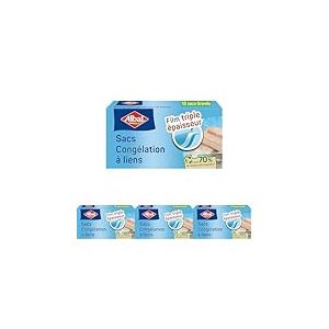 Albal - 15 sacs Congélation à Liens - Grand Modèle 6L - Triple épaisseur - Boîte distributrice - 70% de ressources recyclées (Lot de 4)