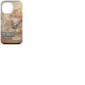 Chat Vintage en Kimono Mangeant des Ramen Japonais Japonais Japonais Coque pour iPhone 14 Pro Max