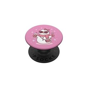 Bonhomme de Neige Mignon l&eacute;opard Coquette Noeud No&euml;l Femmes Filles PopSockets PopGrip Adh&eacute;sif